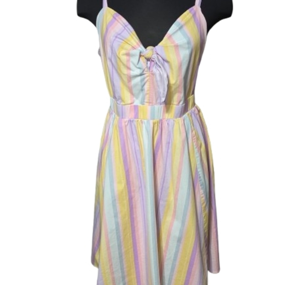 Torrid Pastel Stripe Poplin Tie-Front Mini Skater Dress | Size 2 image 2